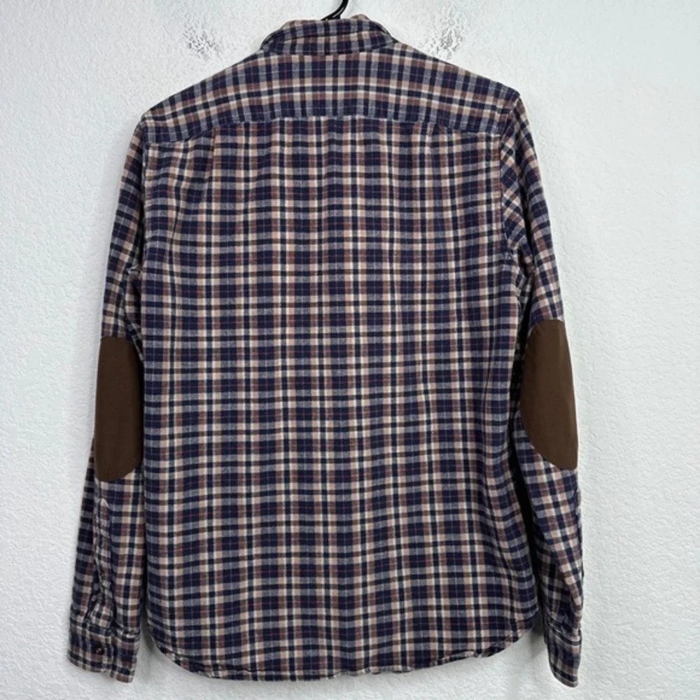 J.Crew Shirt Mens‎ Small Brown Plaid Elbow Patch Hunting Outdoor Hiking Gorpcore